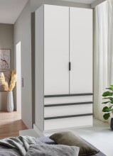 Falttürenschrank >OXFORD< in WEISS mit Schubladen - 100x236x58cm (BxHxT)