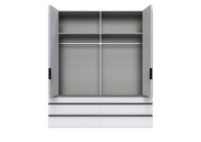 Falttürenschrank >OXFORD< in WEISS mit Schubladen - 200x236x58cm (BxHxT)