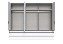 Falttürenschrank >OXFORD< in WEISS mit Schubladen - 300x236x58cm (BxHxT)