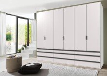 Falttürenschrank >OXFORD< in WEISS mit Schubladen - 300x236x58cm (BxHxT)
