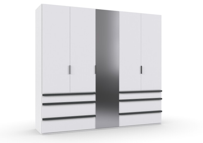 Falttürenschrank >OXFORD< in WEISS mit Spiegel - 250x236x58cm (BxHxT)