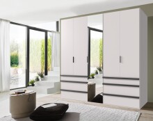Falttürenschrank >OXFORD< in WEISS mit Spiegel - 250x236x58cm (BxHxT)