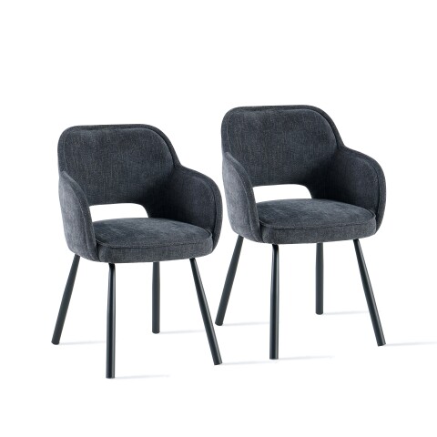 Esszimmerstuhl >Lomvik< (2er-Set) in anthrazit/schwarz Chenille-Optik - 58x87x60 (BxHxT)