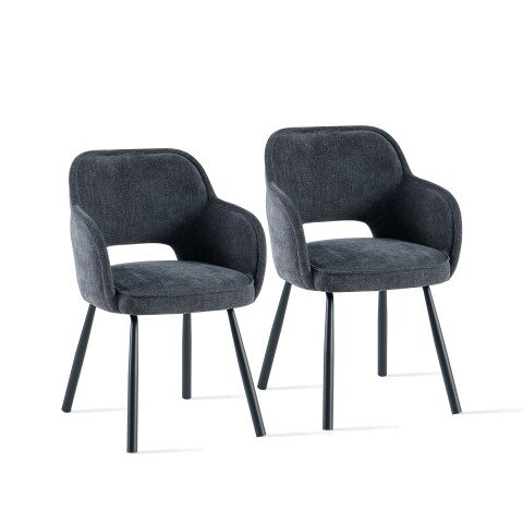 Esszimmerstuhl >Lomvik< (2er-Set) in anthrazit/schwarz Chenille-Optik - 58x87x60 (BxHxT)