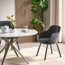 Esszimmerstuhl >Lomvik< (2er-Set) in anthrazit/schwarz Chenille-Optik - 58x87x60 (BxHxT)
