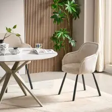 Esszimmerstuhl >Lomvik< (2er-Set) in creme/schwarz Chenille-Optik - 58x87x60 (BxHxT)