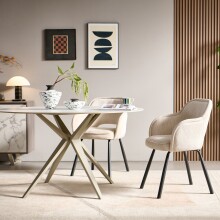 Esszimmerstuhl >Lomvik< (2er-Set) in creme/schwarz Chenille-Optik - 58x87x60 (BxHxT)