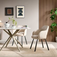 Esszimmerstuhl >Lomvik< (2er-Set) in creme/schwarz Chenille-Optik - 58x87x60 (BxHxT)
