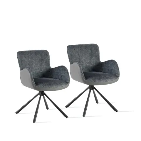 Armlehnstuhl >Molivo< (2er-Set) in anthrazit/schwarz Chenille-Optik - 58x84x64 (BxHxT)