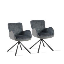 Armlehnstuhl >Molivo< (2er-Set) in anthrazit/schwarz Chenille-Optik - 58x84x64 (BxHxT)