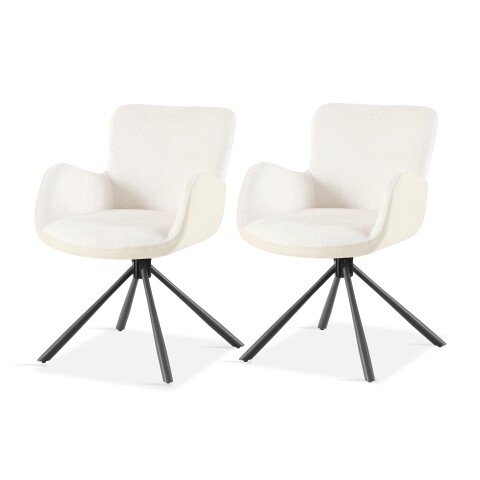 Armlehnstuhl >Molivo< (2er-Set) in creme/schwarz Chenille-Optik - 58x84x64 (BxHxT)