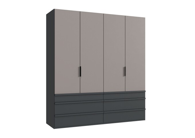 Falttürenschrank >OXFORD< in Saharagrau, Korpus Grafit - 200x216x58cm (BxHxT)