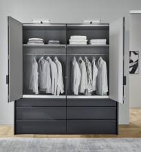 Falttürenschrank >OXFORD< in Saharagrau, Korpus Grafit - 200x216x58cm (BxHxT)
