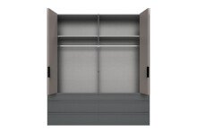 Falttürenschrank >OXFORD< in Saharagrau, Korpus Grafit - 200x216x58cm (BxHxT)