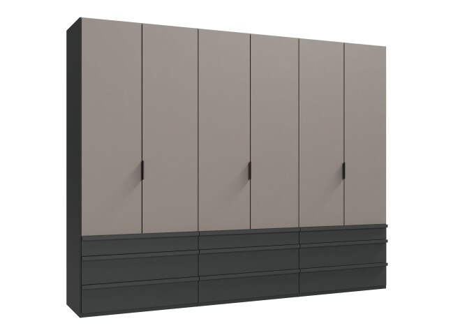 Falttürenschrank >OXFORD< in Saharagrau / Grafit - 300x216x58cm (BxHxT)