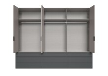 Falttürenschrank >OXFORD< in Saharagrau / Grafit / Spiegel - 300x216x58 (BxHxT)