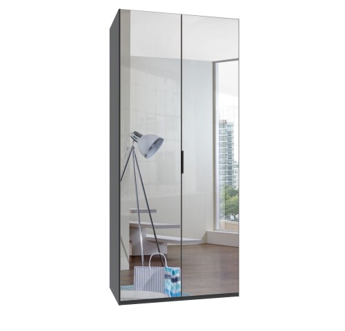 Falttürenschrank >OXFORD< in Spiegel / Grafit - 100x236x58cm (BxHxT)
