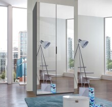 Falttürenschrank >OXFORD< in Spiegel / Grafit - 100x236x58cm (BxHxT)
