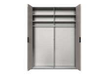 Falttürenschrank >OXFORD< in Saharagrau / Grafit / Spiegel - 200x236x58 (BxHxT)