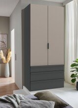 Falttürenschrank >OXFORD< in Türen Saharagrau / Grafit - 100x236x58cm (BxHxT)