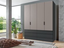 Falttürenschrank >OXFORD< in Türen Saharagrau / Grafit - 200x236x58cm (BxHxT)
