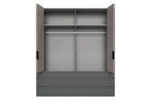 Falttürenschrank >OXFORD< in Saharagrau / Grafit / Spiegel - 200x236x58 (BxHxT)