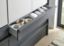 Falttürenschrank >OXFORD< in Graphit / Saharagrau / Spiegel - 300x236x58 (BxHxT)