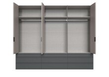 Falttürenschrank >OXFORD< in Graphit / Saharagrau / Spiegel - 300x236x58 (BxHxT)