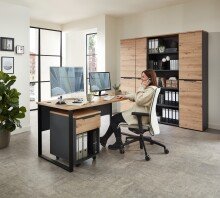 Aktenschrank >Memphis< in Artisan Eiche Dekor / Graphit - 45x197x38 (BxHxT)