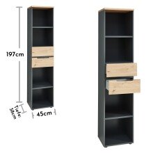 Aktenregal >Memphis< in Artisan Eiche Dekor / Graphit - 45x197x38 (BxHxT)