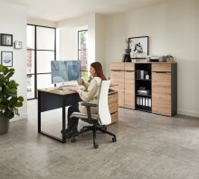 Schreibtisch >Memphis< in Artisan Eiche Dekor / schwarz - 120x77x73 (BxHxT)