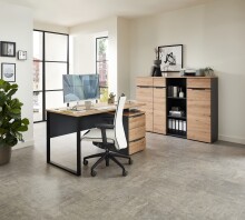 Schreibtisch >Memphis< in Artisan Eiche Dekor / schwarz - 120x77x73 (BxHxT)