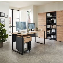 Schreibtisch >Memphis< in Artisan Eiche Dekor / schwarz - 170x77x73 (BxHxT)