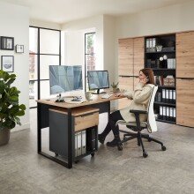 Schreibtisch >Memphis< in Artisan Eiche Dekor / schwarz - 170x77x73 (BxHxT)