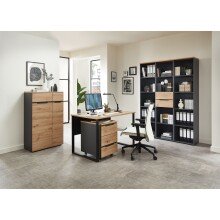 Schreibtisch >Memphis< in Artisan Eiche Dekor / schwarz - 170x77x73 (BxHxT)