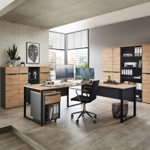 Eckschreibtisch >Memphis< in Artisan Eiche Dekor / schwarz - 223x77x170 (BxHxT)