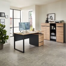 Schreibtisch >Memphis< in Artisan Eiche Dekor / Graphit - 150x77x73 (BxHxT)