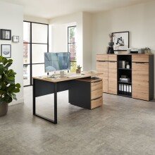 Schreibtisch >Memphis< in Artisan Eiche Dekor / Graphit - 150x77x73 (BxHxT)