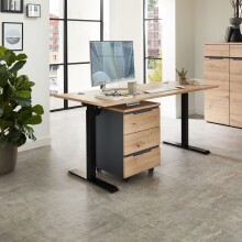 Schreibtisch >Memphis< höhenverstellbar, Artisan Eiche / schwarz - 160x72/120x77 (BxHxT)