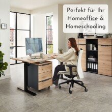 Schreibtisch >Memphis< höhenverstellbar, Artisan Eiche / schwarz - 160x72/120x77 (BxHxT)