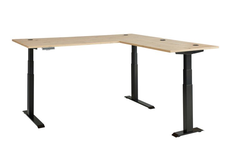 Eckschreibtisch >Memphis< höhenverstellbar, Artisan Eiche Dekor - 185x64/129x177 (BxHxT)