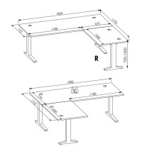 Eckschreibtisch >Memphis< höhenverstellbar, Artisan Eiche Dekor - 185x64/129x177 (BxHxT)
