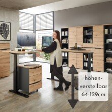 Eckschreibtisch >Memphis< höhenverstellbar, Artisan Eiche Dekor - 185x64/129x177 (BxHxT)