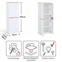 Aktenschrank >Memphis< in Weiß / Artisan Eiche Dekor - 75x197x38 (BxHxT)