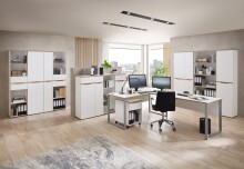 Aktenschrank >Memphis< in Weiß / Artisan Eiche Dekor - 75x197x38 (BxHxT)