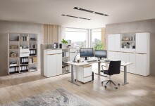 Aktenschrank >Memphis< in Weiß / Artisan Eiche Dekor - 75x197x38 (BxHxT)