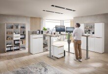 Aktenschrank >Memphis< in Weiß / Artisan Eiche Dekor - 75x197x38 (BxHxT)