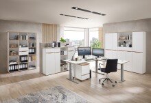 Aktenschrank >Memphis< in Weiß / Artisan Eiche Dekor - 75x197x38 (BxHxT)