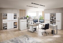 Aktenschrank >Memphis< in Weiß / Artisan Eiche Dekor - 45x197x38 (BxHxT)