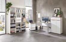 Aktenregal >Memphis< in Weiß / Artisan Eiche Dekor - 45x197x38 (BxHxT)